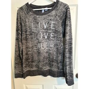 Live Love Laugh Gray Space Dye Metallic Logo Raglan Pullover Sweatshirt XL